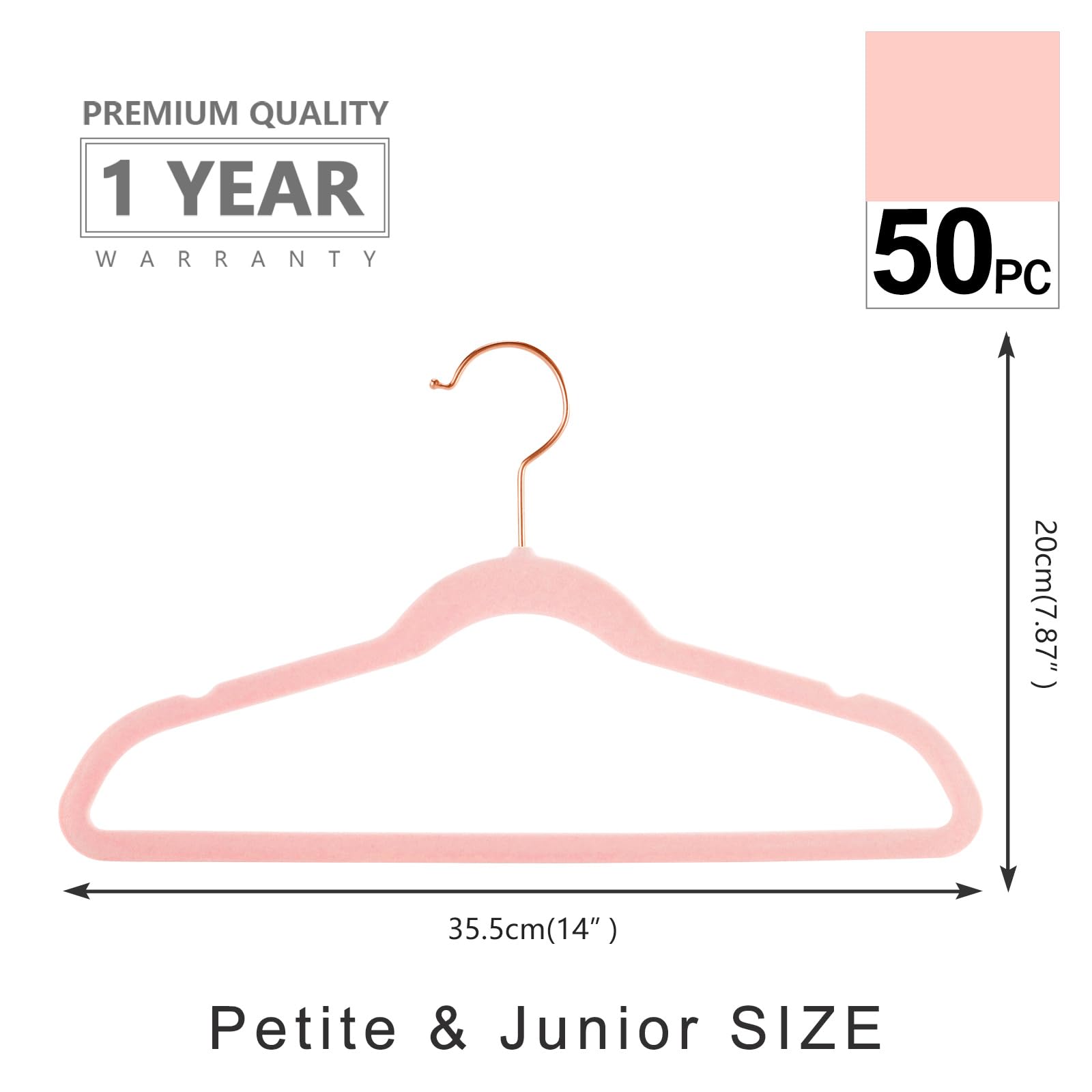 Mizgi Premium Kids Velvet Hangers (Pack Of 50) 14'' Wide With Copper Rose Gold Hooks,Space Saving,Nonslip Huggable Closet Hanger